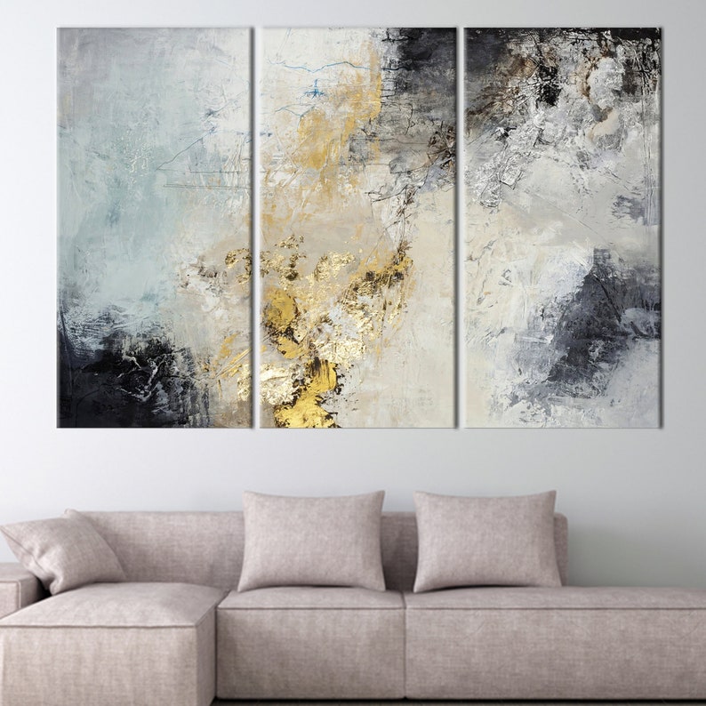 Gray and Gold Plaster Shimmery Wall Art Abstract Wall Decor Etsy