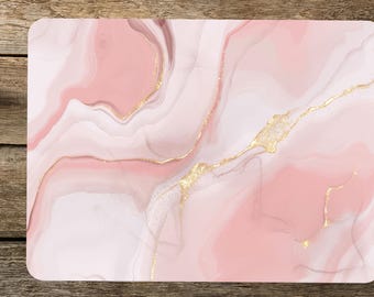 Tabla de cortar de vidrio templado de mármol rosa: tabla para servir con tinta dorada