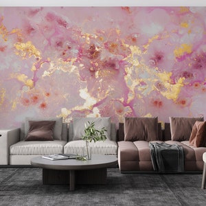Papel de pared de mármol rosa, póster de pared de moda, papel de pared personalizado, papel de pared 3d, mural de tinta con alcohol, papel de pared moderno, mural de pared de mármol dorado,