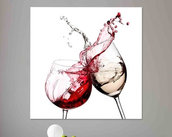 Mural Art, Glass Printing, Modern Wall Decor, Wine Glass Printing, Tempered Glass, Red And White Wine Splash Wall Art, Kitchen Wall Art,
