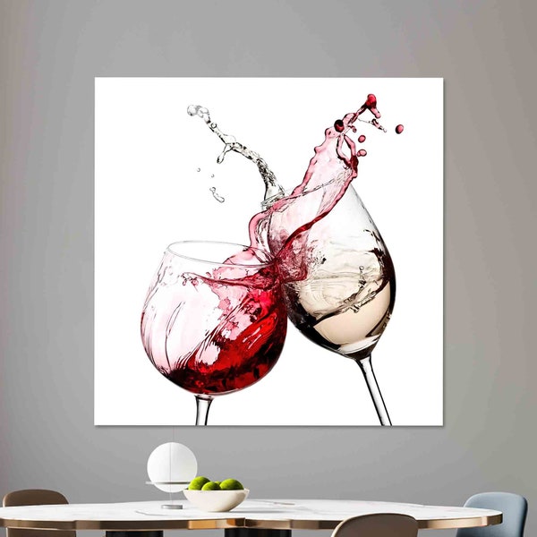 Mural Art, Glass Printing, Modern Wall Decor, Wine Glass Printing, Tempered Glass, Red And White Wine Splash Wall Art, Kitchen Wall Art,