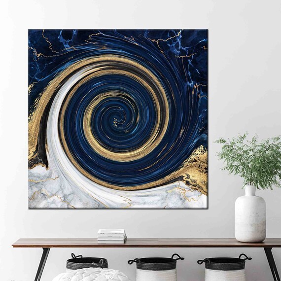 Navy Blue Marble Art Canvas Gold Wall Decor Modern Canvas Etsy