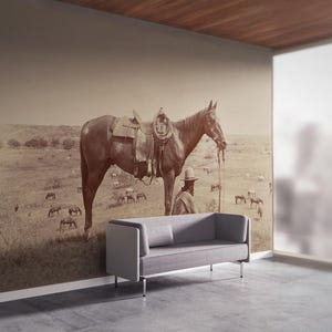 Art Deco Wallpaper, Horse Wall Art, Farmhouse Wall Decor, Texas Cowboy Wall Poster, Animal Wall Decor, Custom Wallpaper, Boy Room Wall Art,