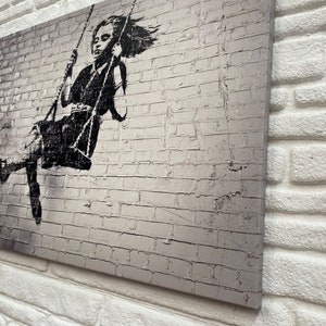 Banksy Girl On Swing, Banksy Art Canvas, Banksy Girl Canvas Art, Swing Girl Canvas Art, Painting Canvas, Street Printed, Graffiti Canvas Art
