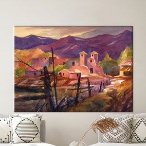 Mexican Village Landscape, Mexican Landscape Artwork, Village Landscape Art, Nature Landscape Canvas, Mountain Landscape Canvas Art,