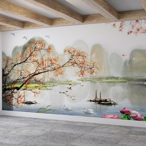 Modern Wall Stickers, Japanese Landscape Wall Stickers, Printable Wall Art, Japanese Wall Painting, View Paper Craft, 3D Wall Paper,