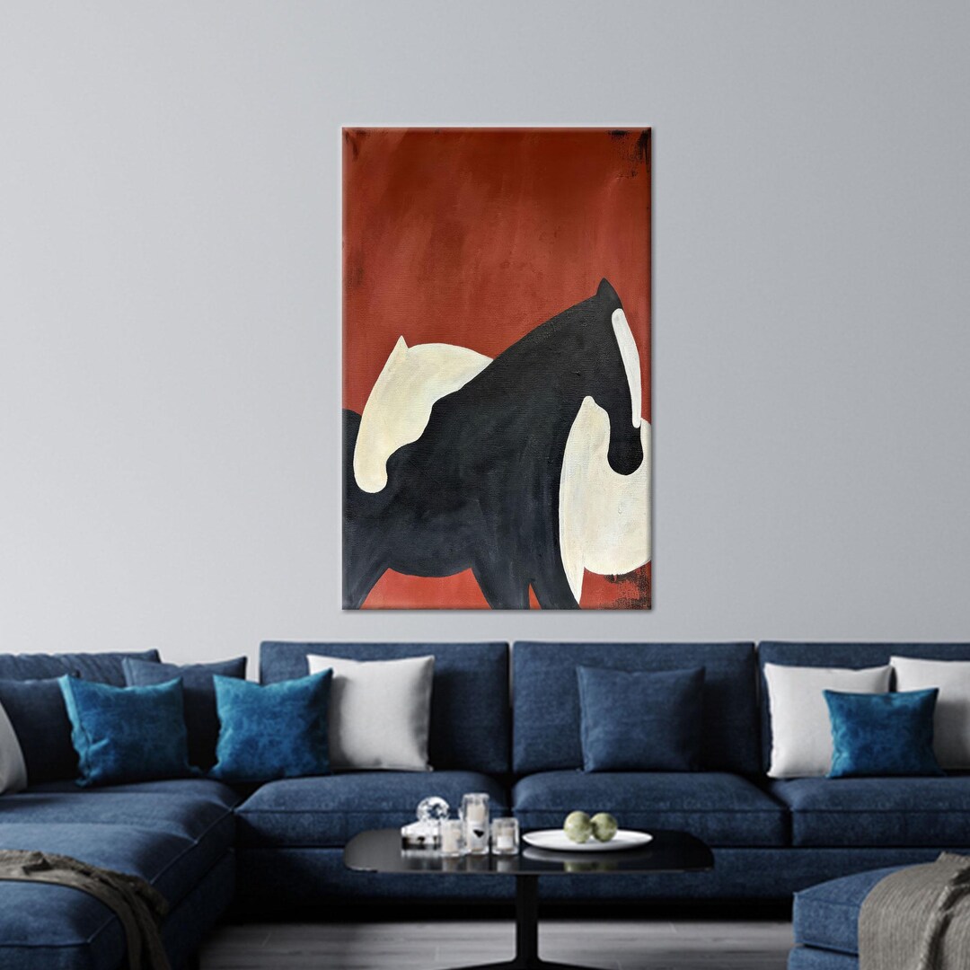 Abstract Horse Canvas Art: Minimalist Black and White Animal Print - Etsy