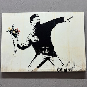 Banksy Flowers Canvas, Flower Graffiti Art Canvas, Banksy Molotov Wall Art, Flower Molotov Artwork, Anarchy Graffiti Canvas,