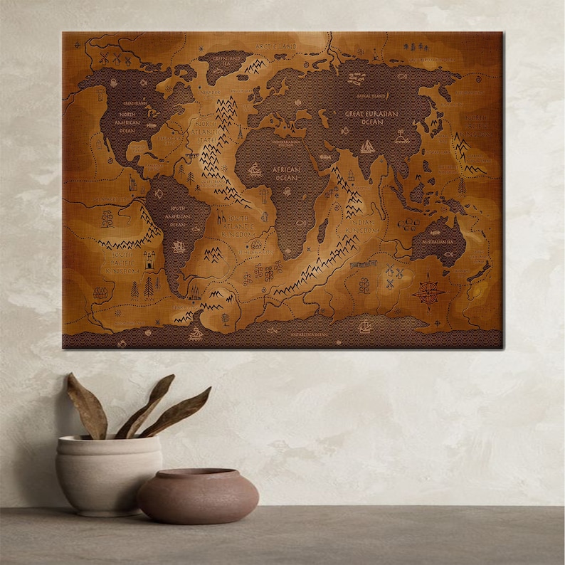 Old World Map Map Wall Decor Old Map Art Canvas Vintage Etsy