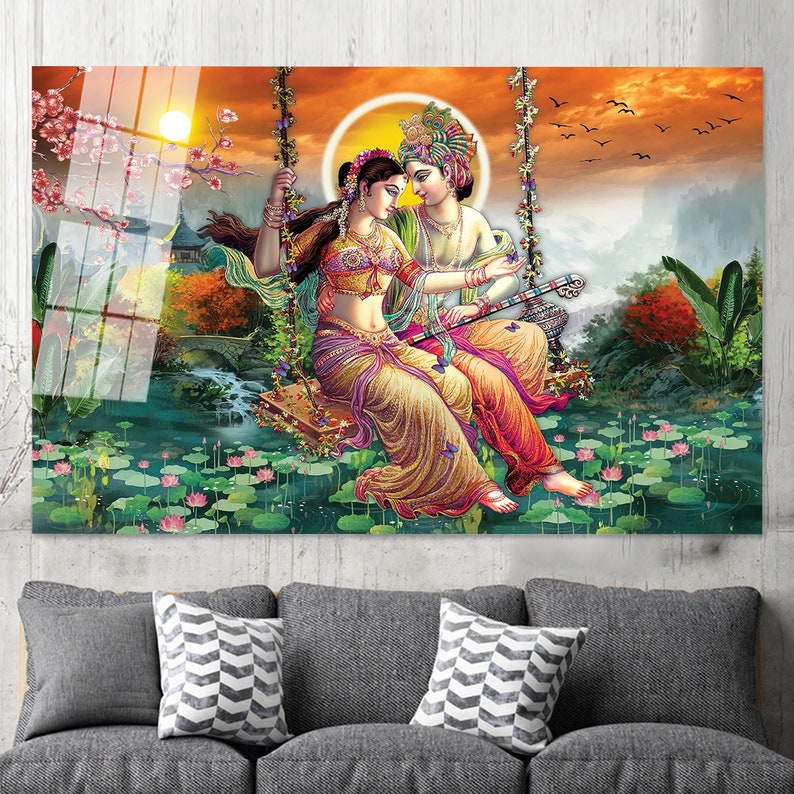 Radha Krishna glasväggkonst: Hinduisk väggmålning bild 6