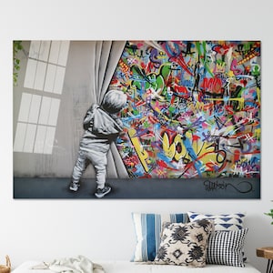 Tempered Glass, Banksy Glass Wall, Banksy Colorful Graffiti Wall Decor, , Glass Art, Personalized Glass Art, Street Tempered Glass,