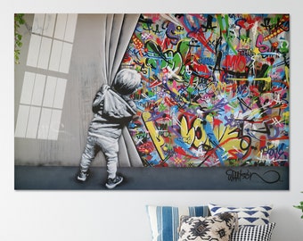 Tempered Glass, Banksy Glass Wall, Banksy Colorful Graffiti Wall Decor, , Glass Art, Personalized Glass Art, Street Tempered Glass,