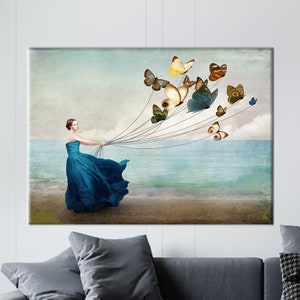 Woman With Butterflies, Butterfly Lover Gift Artwork, Abstract Wall Art, Woman Canvas Art, Woman Gift Artwork, Abstract Woman Wall Art,