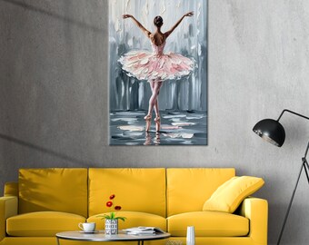 Ballet Dancer Canvas Art: Pink Tutu Ballerina Painting, Feminine Dance Decor