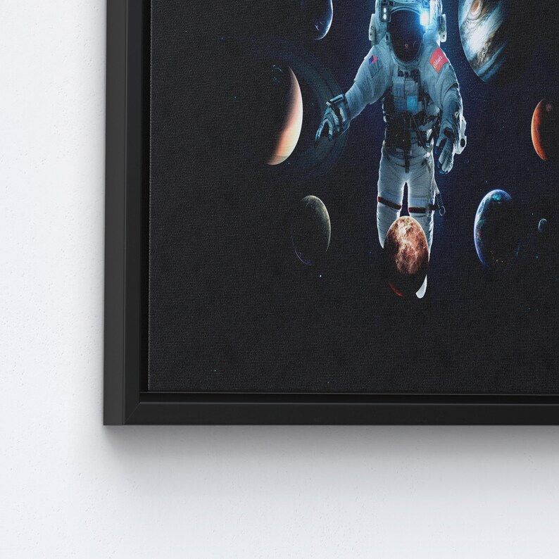 Solar System Wall Art, Modern Canvas Art, Space Wall Decor, Astronaut Printed, Abstract Wall Art, Kids Printed, Space Landscape Wall Decor, 3P: Black Framed