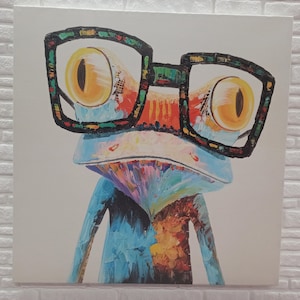 Rainbow Frog With Glasses, Colorful Frog Wall Art, Modern 3D Canvas, Rainbow Frog With Glasses Printed, Fun Animals Canvas Print,
