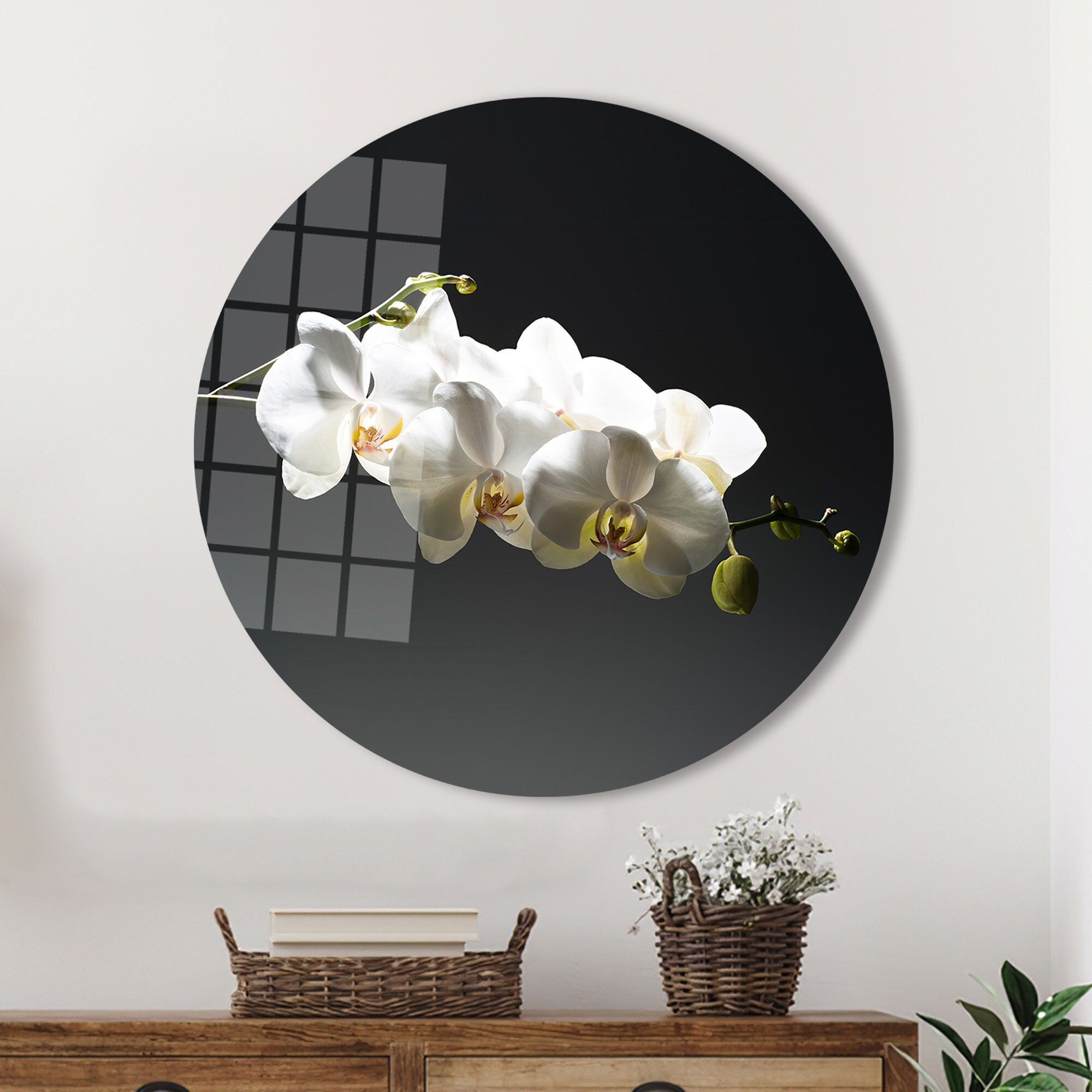 Glass Wall Art, Flowers Wall Art, Botanical Wall Art, Black Decor, Tempered Glass Art, Wall Decor, Orchid Wall Art, Floral Wall Decoration