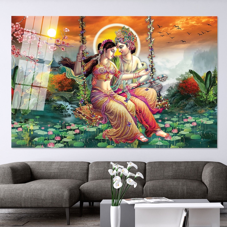Radha Krishna glasväggkonst: Hinduisk väggmålning bild 4