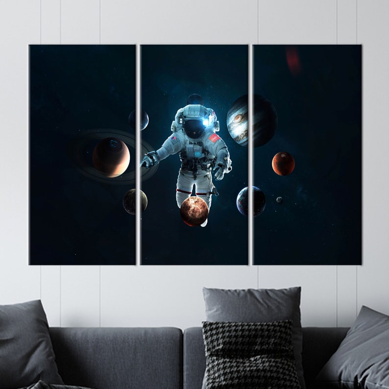 Solar System Wall Art, Modern Canvas Art, Space Wall Decor, Astronaut Printed, Abstract Wall Art, Kids Printed, Space Landscape Wall Decor, image 2