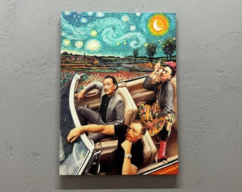 Oil Painting Print, Contemporary Canvas Art, Car Artwork, Salvador Dali Canvas Art, Frida Van Gogh Dali Canvas, Reproduction Printed,