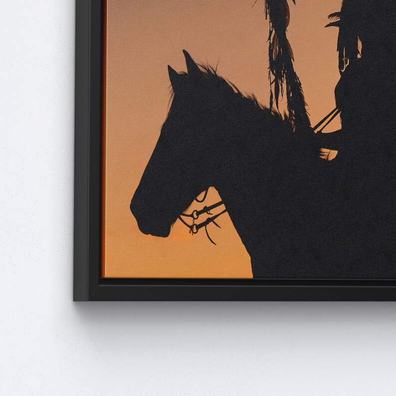 Native Woman Poster, American Woman Canvas, Indian Woman Artwork, Modern Canvas Art, Native American Art, Horse Canvas Art, 3P: Black Framed