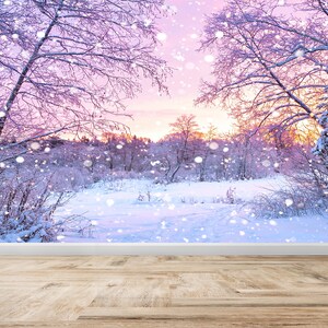 Snow Landscape,Paper Wall Art ,Landscape Wall Mural,3d Wall Paper,Wall Paper Peel and Stick,Forest Landscape Wall Art,