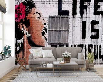 3d Wall Paper,Painting Wall Art,Graffiti Wall Poster,Paper Wall Art ,Bright Wall Paper,Life Is Beautiful Mural,