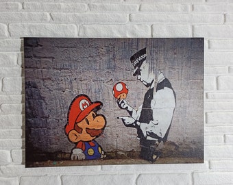 Super Mario Graffiti  Art, Super Mario Banksy Wall Decor, Banksy Art, Street Wall Decor, Painting Wall Decor, Super Mario Art,