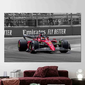 Decoración de la pared, lienzo 3D de Ferrari F1, regalo de lienzo de Charles Leclerc, Ferrari, arte de la pared, arte de la pared de la sala de estar, lienzo de arte del coche,