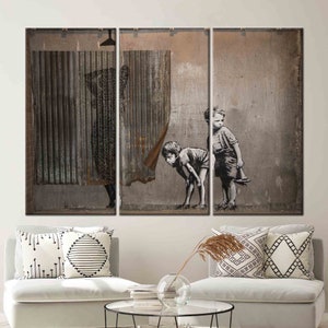 Banksy Art Canvas, Banksy Woman Canvas, Banksy Lady Shower Canvas, Street Poster, Graffiti Printed, Banksy Boys Wall Decor,