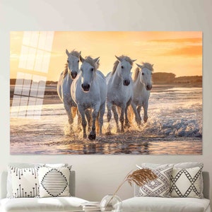 Glass Wall Art, Modern Wall Decor, Glass Printing, Animal Wall Art, Horse Glass Wall Art, Horses on the Beach Wall Art, Living Room Wall Art