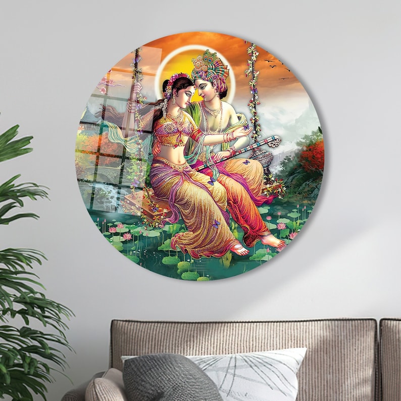 Radha Krishna glasväggkonst: Hinduisk väggmålning bild 1