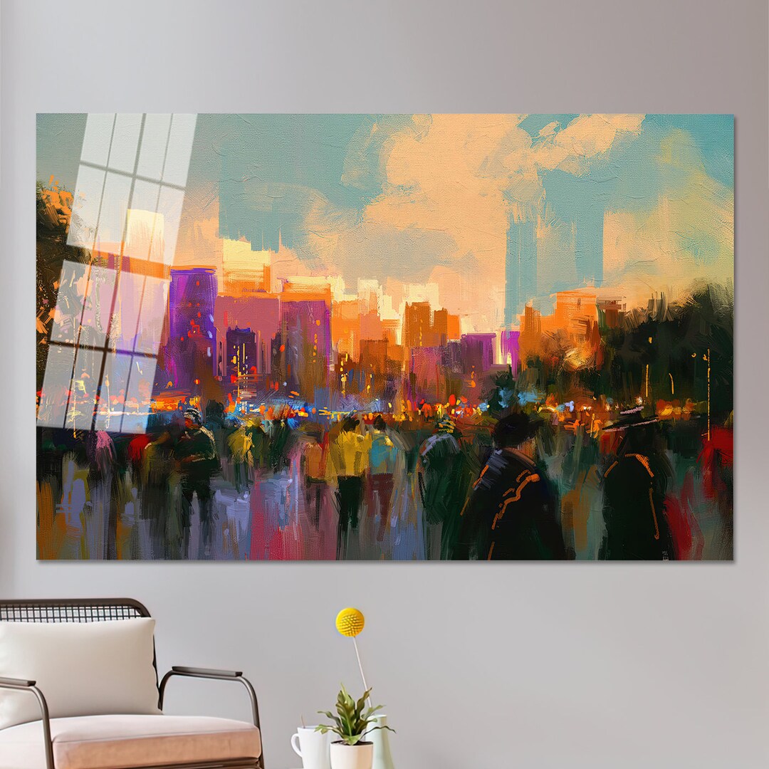 Abstract City Wall Art City Landscape Wall Art Colorful City Etsy