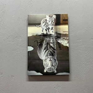 Tiger Reflection Cat, Success Wall Decor, Animal Canvas Art, Tiger Reflection Cat Poster, Tiger Canvas, Tiger And Cat Artwork,