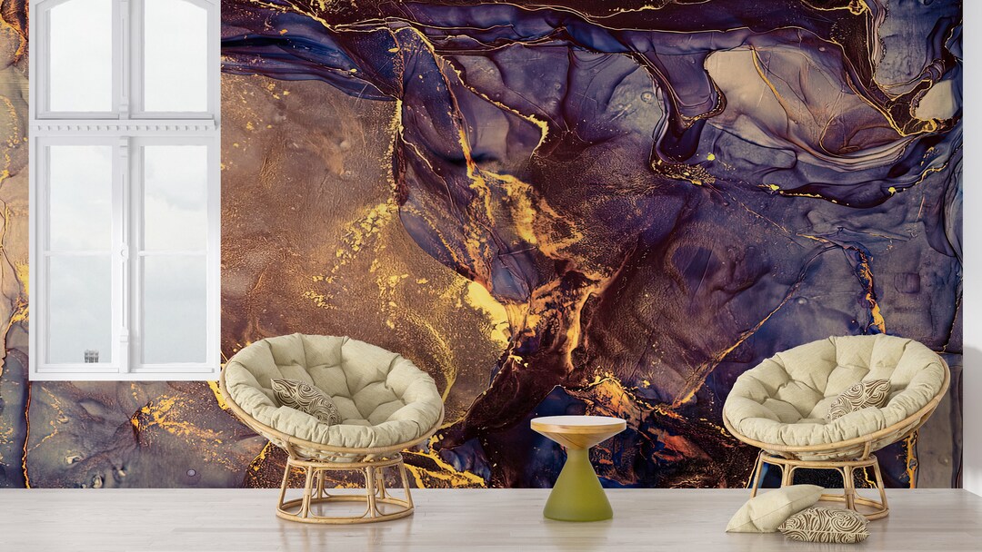 Purple and Gold Marble Wallpaper: Modern Luxury Wall Mural - Etsy