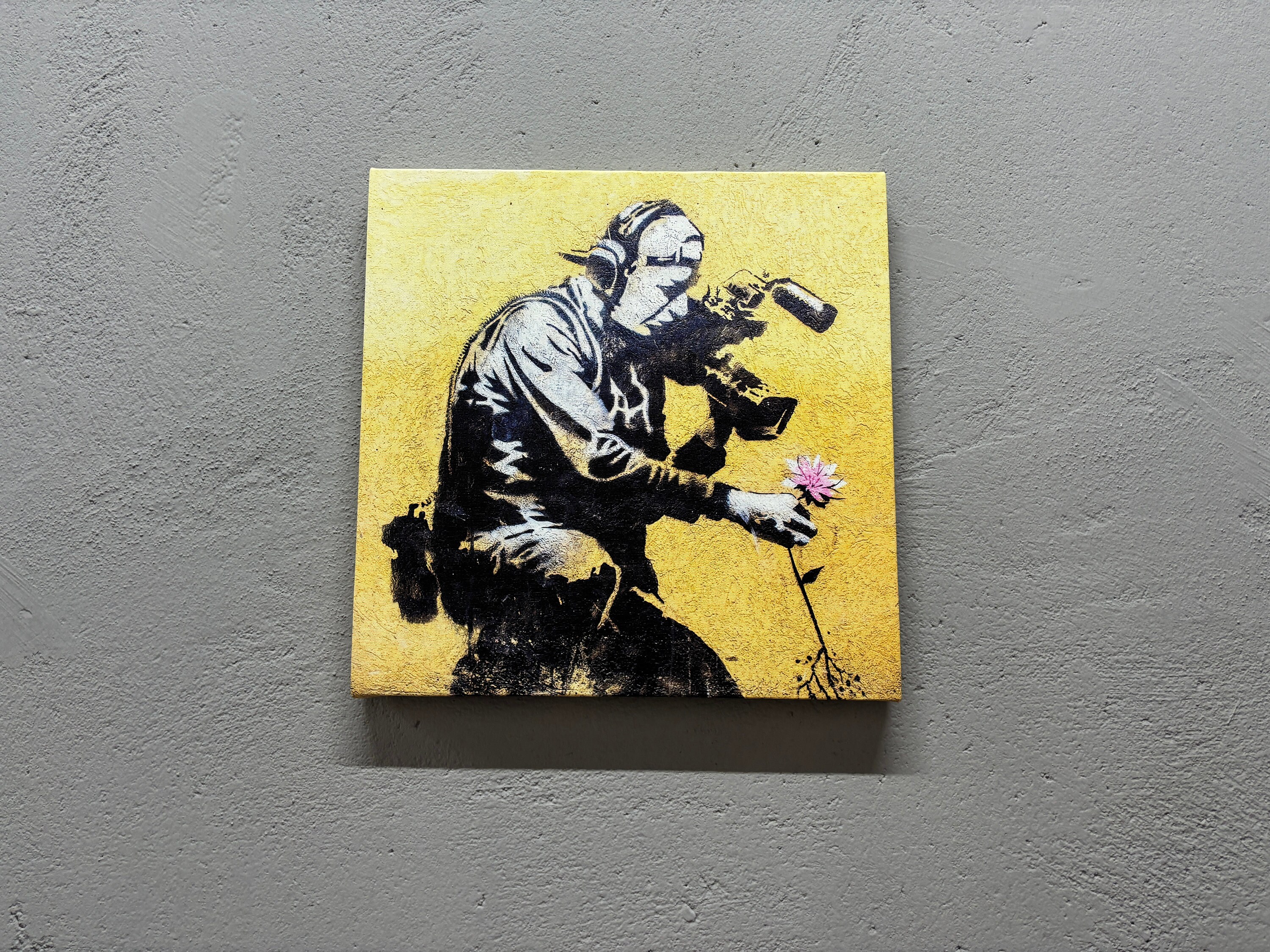 Canvas Wall Art, Wall Art, Canvas Decor, Banksy Cameraman And Flower, Banksy Cameraman Canvas Poster, Graffiti Artwork, Street Art Canvas,