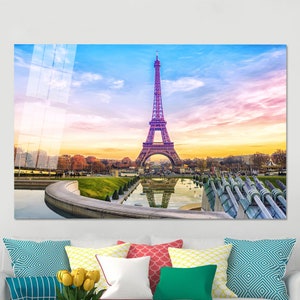 Travel Glass Wall Art, Glass, Eiffel Tower Glass Wall Art, Glass Wall Art Modern, Canvas Glass Art, Eiffel Tower, City Glass,
