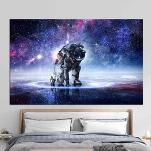 Space Landscape Artwork, Gift for Him, Astronaut Landing, Astronaut Landing Artwork, Custom Canvas, Gift for Her, Starry Sky Artwork,