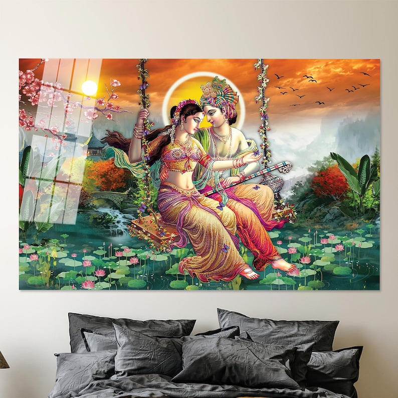 Radha Krishna glasväggkonst: Hinduisk väggmålning bild 2