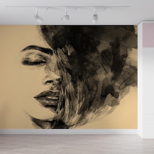 Woman Portrait Wall Decor, Abstract Woman Paper Art, Woman Wall Painting, Modern Wall Stickers, Personalized Wallpaper,