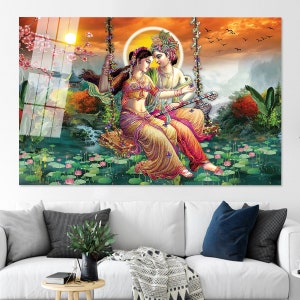 Radha Krishna glasväggkonst: Hinduisk väggmålning bild 5