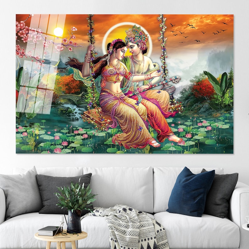 Radha Krishna glasväggkonst: Hinduisk väggmålning bild 5