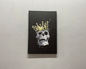 Skull King, Skull Art Canvas, Modern Poster, Skull King Printed, Abstract Canvas Art, Skeleton Artwork, Black and Gold Artwork,