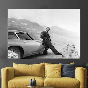 Sean Connery Art Canvas, Aston Martin db5 Canvas Art, James Bond Canvas, Famous Wall Decor, Car Art, 007 Canvas,
