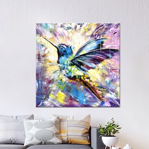 Wall Art Canvas, Large Canvas, Canvas Art, Colorful Hummingbird Painting Print, Hummingbird Art Canvas, Animal Poster, Oil Painting Print,