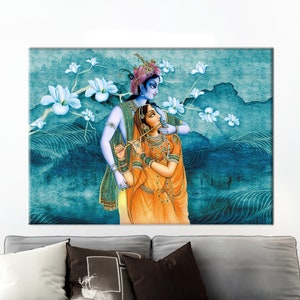 Radha Krishna Hindu Couple, Indian Wall Decor, Hindu Couple Printed, Radha Krishna Art Canvas, Hindu Wall Art, Hindu Gift Wall Decor,