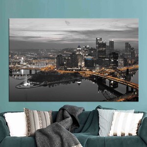 City Landscape Canvas Gift, Large Canvas, Pittsburgh Pennsylvania Night Panoramic, Wall Art Canvas, Canvas Gift, United States Canvas Poster