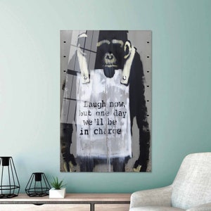 Banksy Glass Decor, Monkey Glass, Wall Decoration, , Custom Glass Printing Wall Art, Large Glass Wall Art, Abstract Glass Printing,