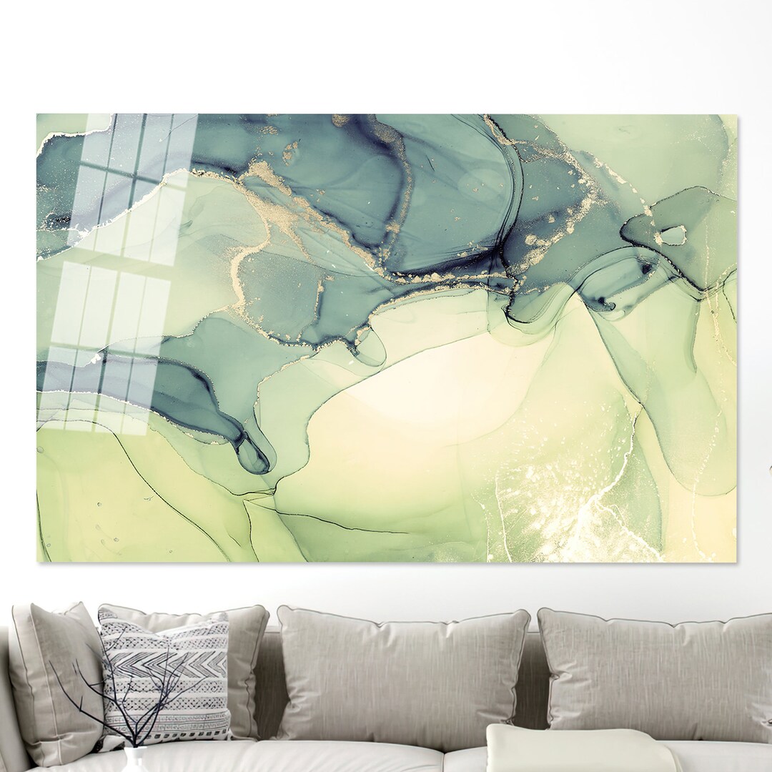 Green Marble Tempered Glass Wall Art: Modern Abstract Print - Etsy