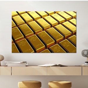 Moderne Leinwand Dekor, Gold Leinwand, zeitgenössische Kunst Dekor, Büro Dekor Kunst, Gold Bars Leinwand, Büro Leinwand, Luxus Wandkunst, Golddruck,